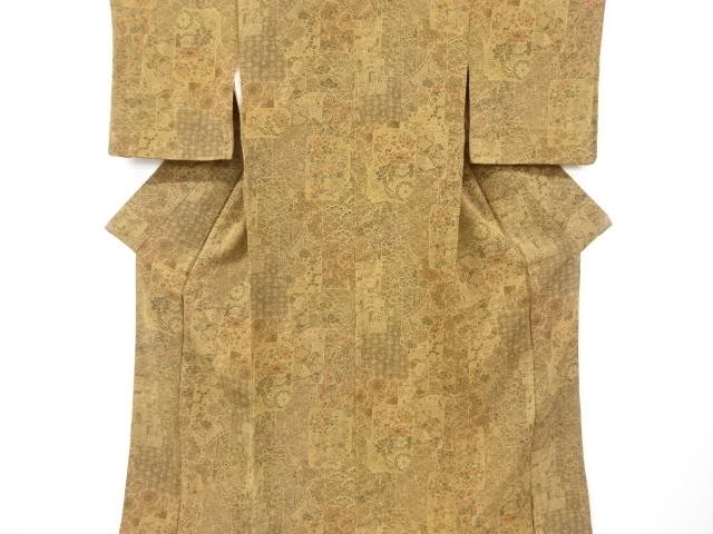 JAPANESE KIMONO / VINTAGE KOMON KIMONO / SILK / CHIRIMEN / FLORAL CART